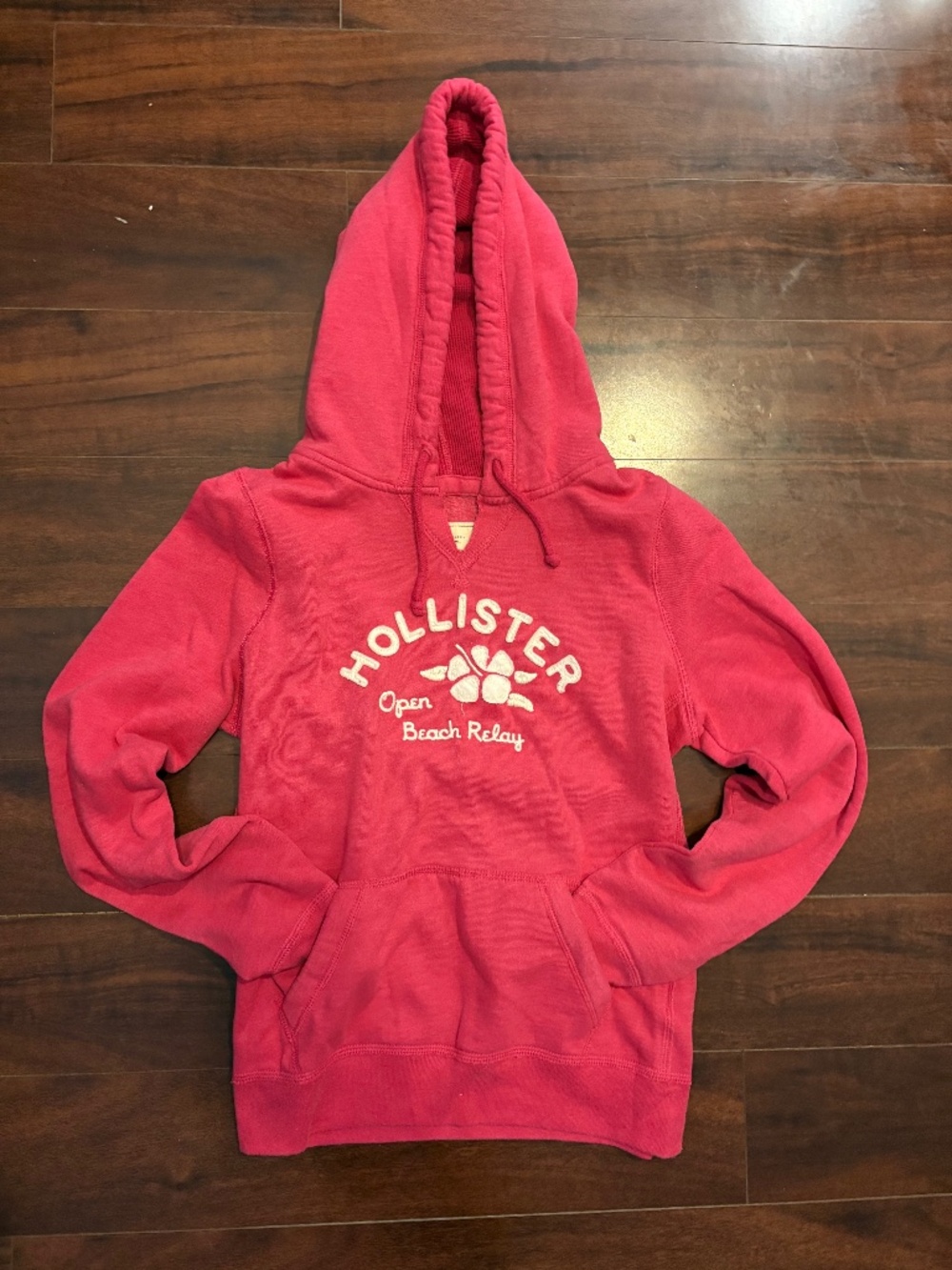vintage pink hollister hoodie with white hollister lettering